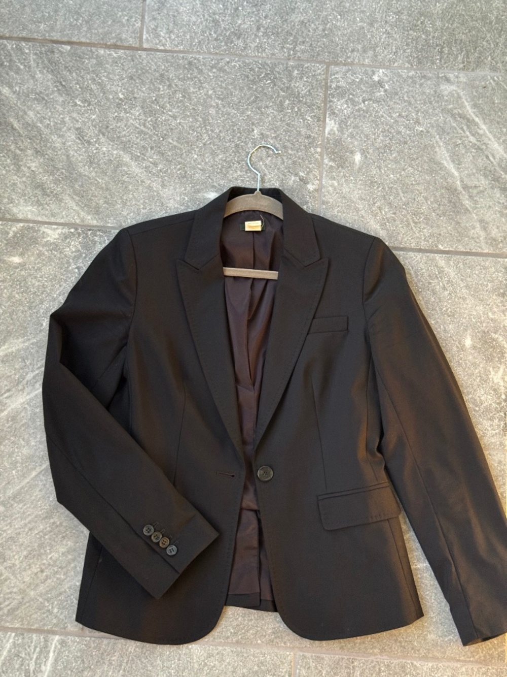 J.Crew Stretch Black Wool Blazer Size 4 One-Button Peak Lapel